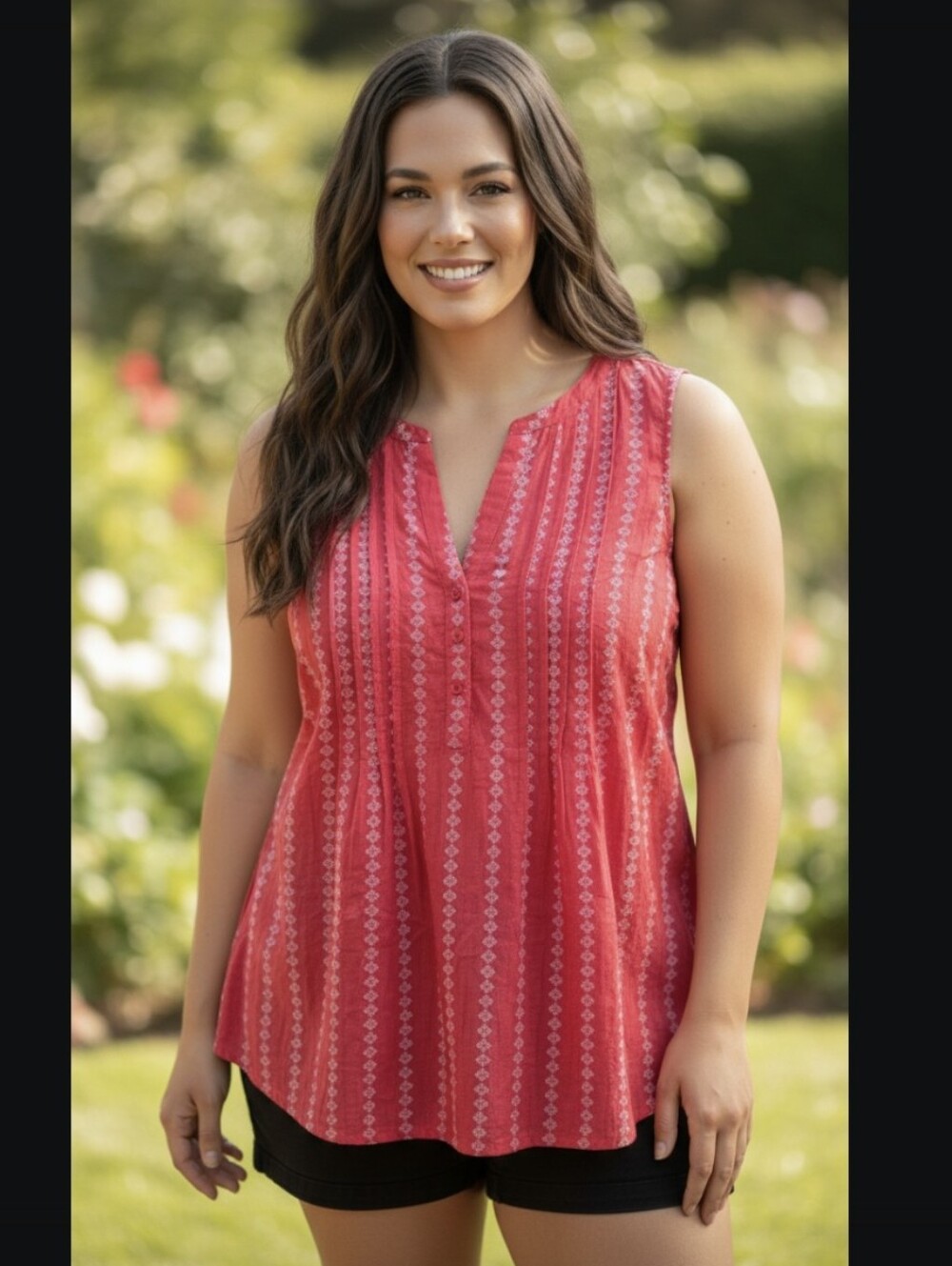 WONDERLY Sleeveless Red Printed Tunic Top
